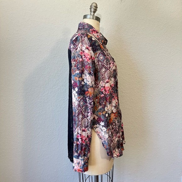 JOHNNY WAS 3J WORKSHOP Floral Print Velvet Button Down Tunic Top Multi - Picture 5 of 10